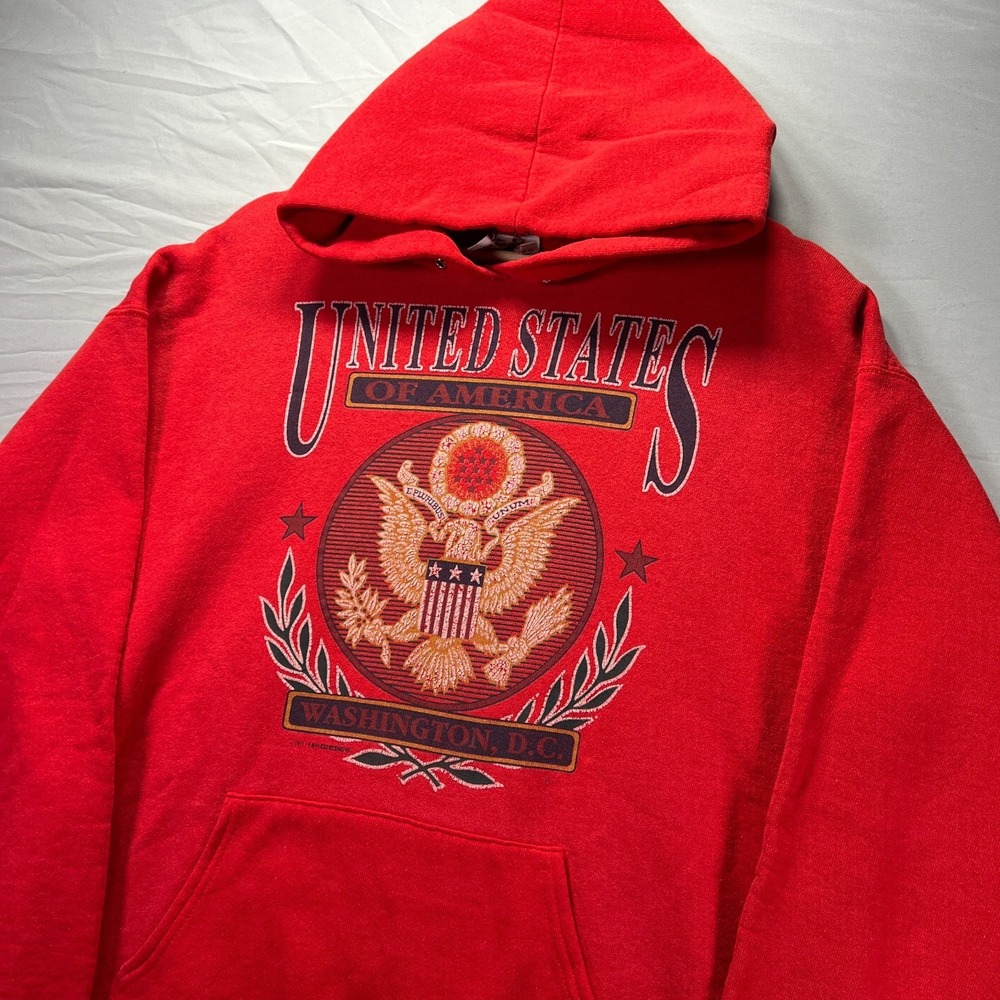 Vintage Washington DC Hoodie Mens Large Red United States America Fruit of Loom